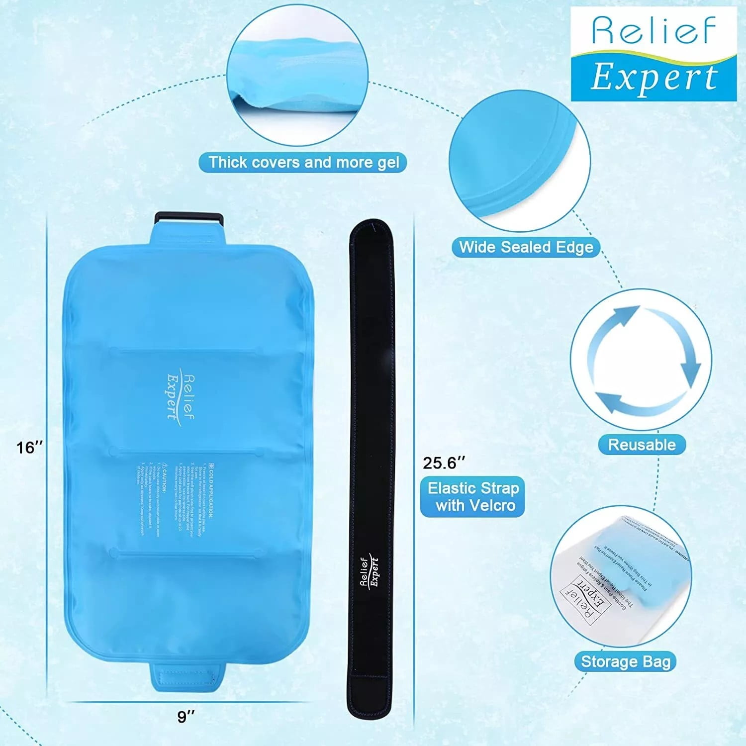 Relief Expert Gel Ice Pack Reusable Cold Wrap for Shoulder Waist Knee Relief with Strap