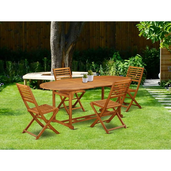East West Furniture Beasley 5-piece Wood Patio Set in Natural Oil