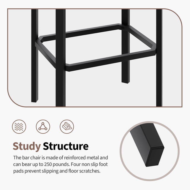Modern Backless PU Leather Counter Height Bar Stools Set of 2 – 24" Upholstered Seats – Sturdy Metal Frame with Footrest – Easy Assembly – For Kitchen Island, Bar, Dining Room – Black, 2PC Set
