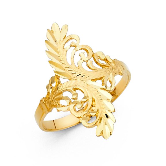 14k Yellow Italian Solid Gold Abstract Leaves Nature Plant Ring 25mm