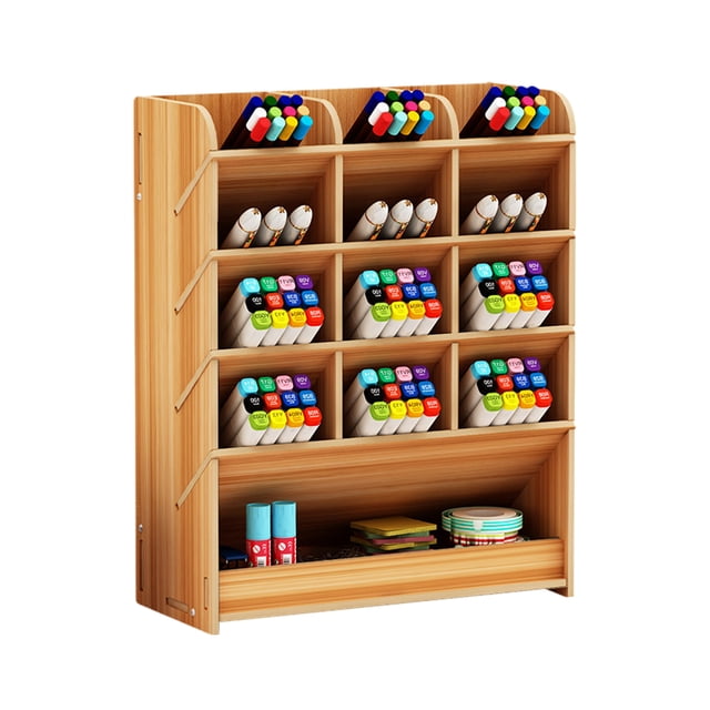 Organizador de bolígrafos de madera con cajón, portalápices DIY, organizador de escritorio, material de oficina