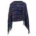 thumbnail image 2 of Knit Tassel Fringed Pullover V Neck Sweater Poncho Shawl Irregular Hem Poncho Sweater Cape for Women, 2 of 8