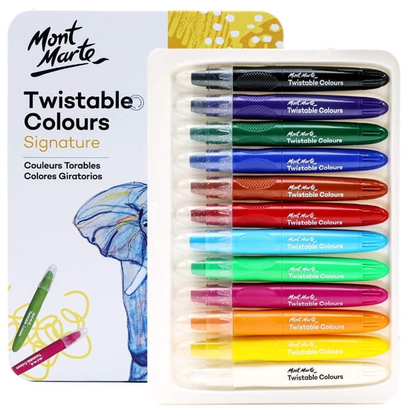 Mont Marte Studio Twistable Colors, 12 Piece. Includes 12 Water Blendable Painting Sticks, Silky Smooth Texture and Easy Glide.