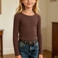 thumbnail image 4 of Auroural Toddler Girls Clothes 5T To 6T Kids Ribbed Long Sleeve Top Crew Neck Stretch Basic Undershirt Girls Basic Top Girls Top Long Sleeve, 4 of 6
