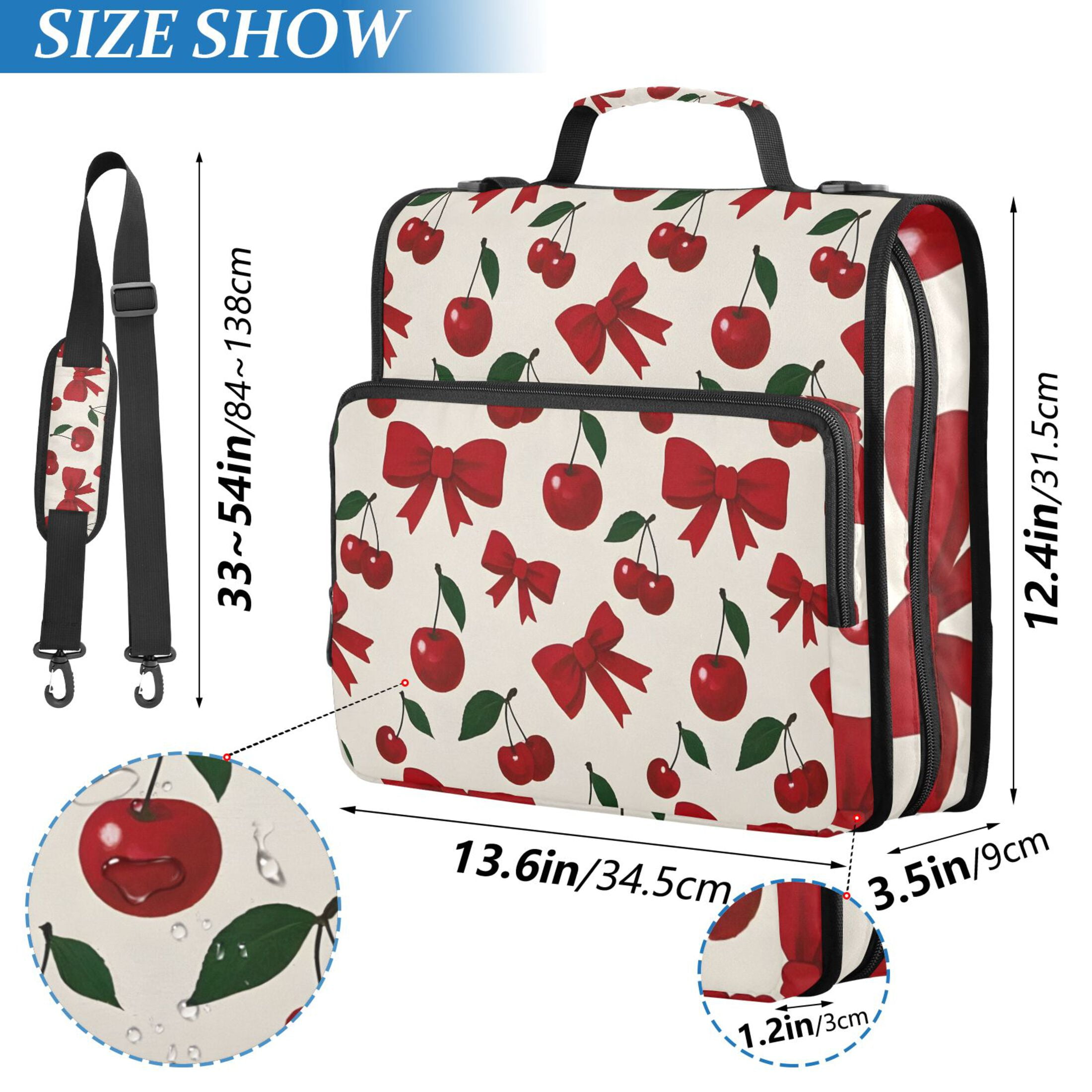 ALAZA Zipper Binder Cherry Fruits Bow 3 Ring Trapper Keeper File Folder Organizer Bag