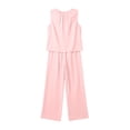 thumbnail image 4 of Mifsaly Two Piece Linen Sets for Women Sleeveless Pleated V Neck Top and Flowy Long Pants with Pockets Dressy Casual Summer Travel Vacation Outfits Pink,L, 4 of 8