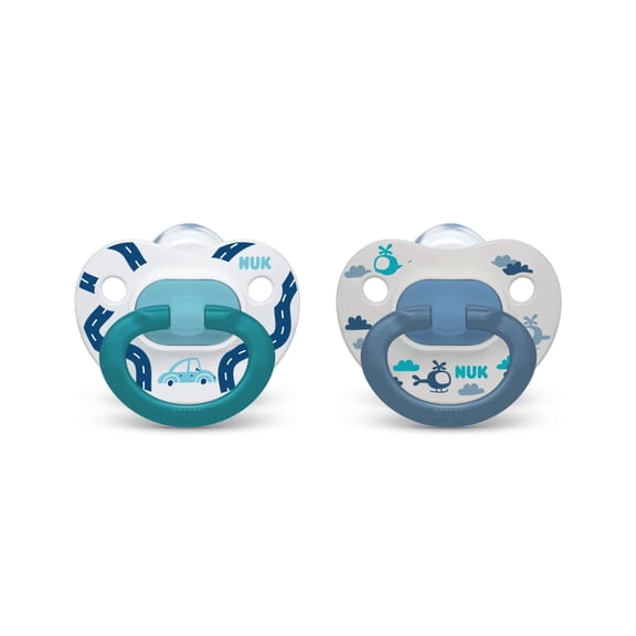 NUK Comfy Orthodontic Pacifiers, Blue Assorted, 18-36 Months, 2 Count, Soft & Durable Design for Baby Comfort
