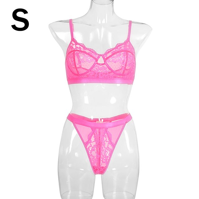 Encaje sexy conjunto de ropa interior sujetador ropa interior regalo para mujer, rosa fluorescente, S 2 piezas seitruly XX000054-04