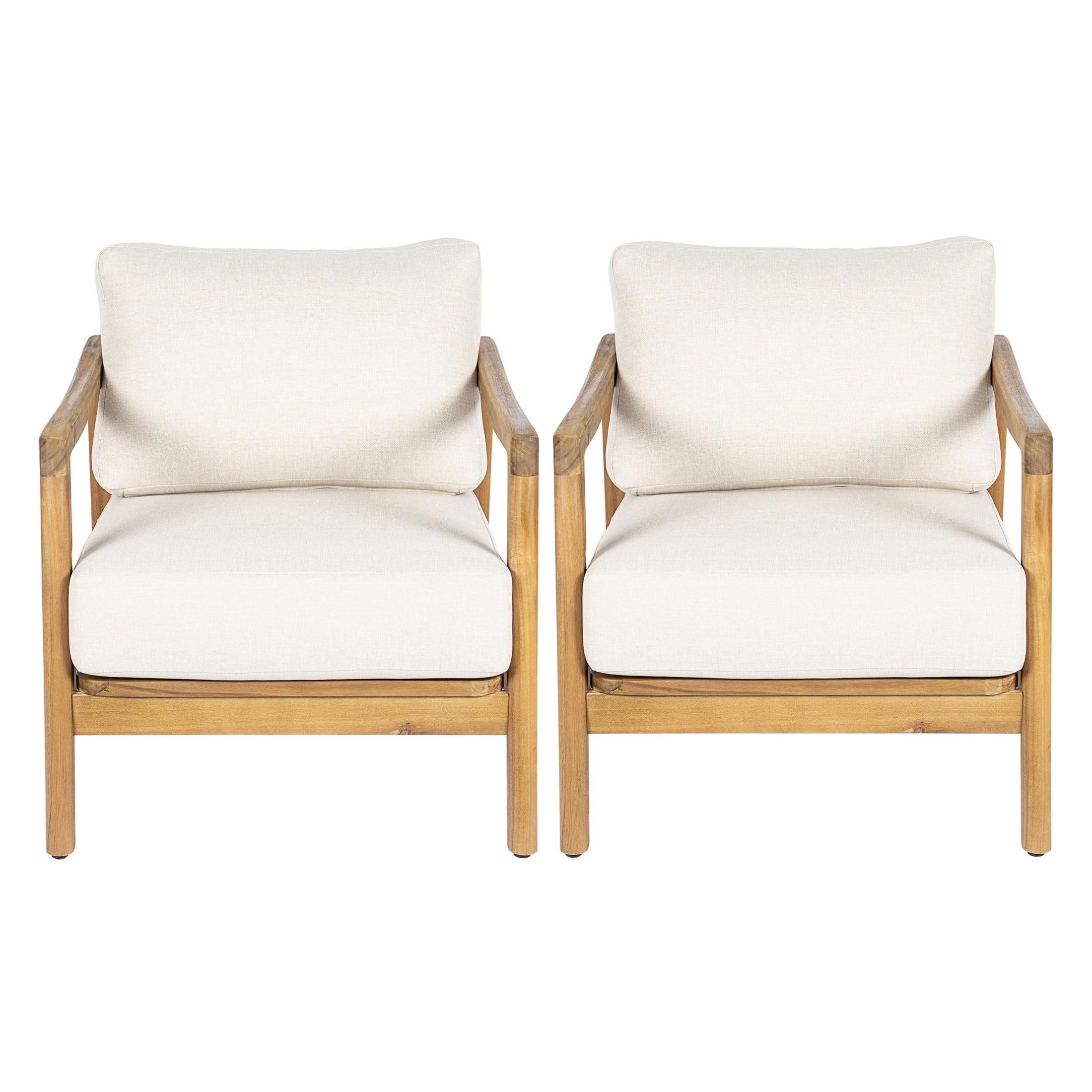 Christopher Knight Home Set of 2 Outdoor Club Chairs with Water-Repellent Cushion, Teak + Beige