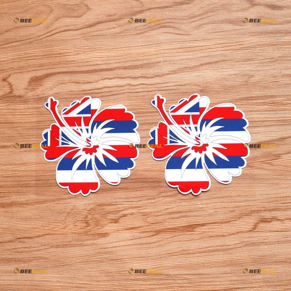 Hawaii Flag Hibiscus Flower Hawaiian Sticker Decal Vinyl - 2 Pack Glossy 4" - For Car Boat Laptop Cup
