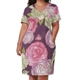 thumbnail image 3 of Birds Roses Floral Pretty Pattern Women's Loose Short Sleeve Dress Casual Summer Plus Size Long Dresses with Pockets, 3 of 6
