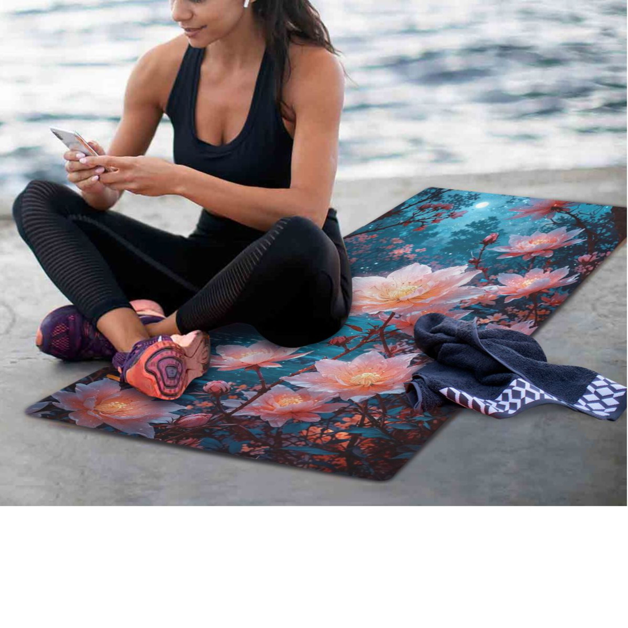 BZSMCE Yoga Mat Women Fitness Mat Moonlit Blossom Pattern