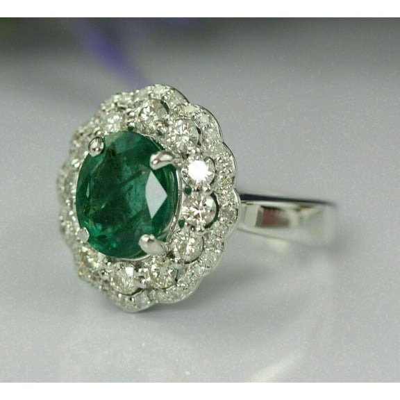 Sparkle Jewels Round Cut Green Cubic Zirconia Double Halo Engagement Ring 14K White Gold Finish