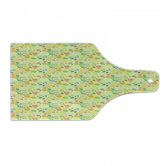 Autumn Cutting Board, Warm Tones with Colorful Leaves Composition Autumnal Illustration Print, Decorative Tempered Glass Cutting and Serving Board, in 3 Sizes, by Ambesonne