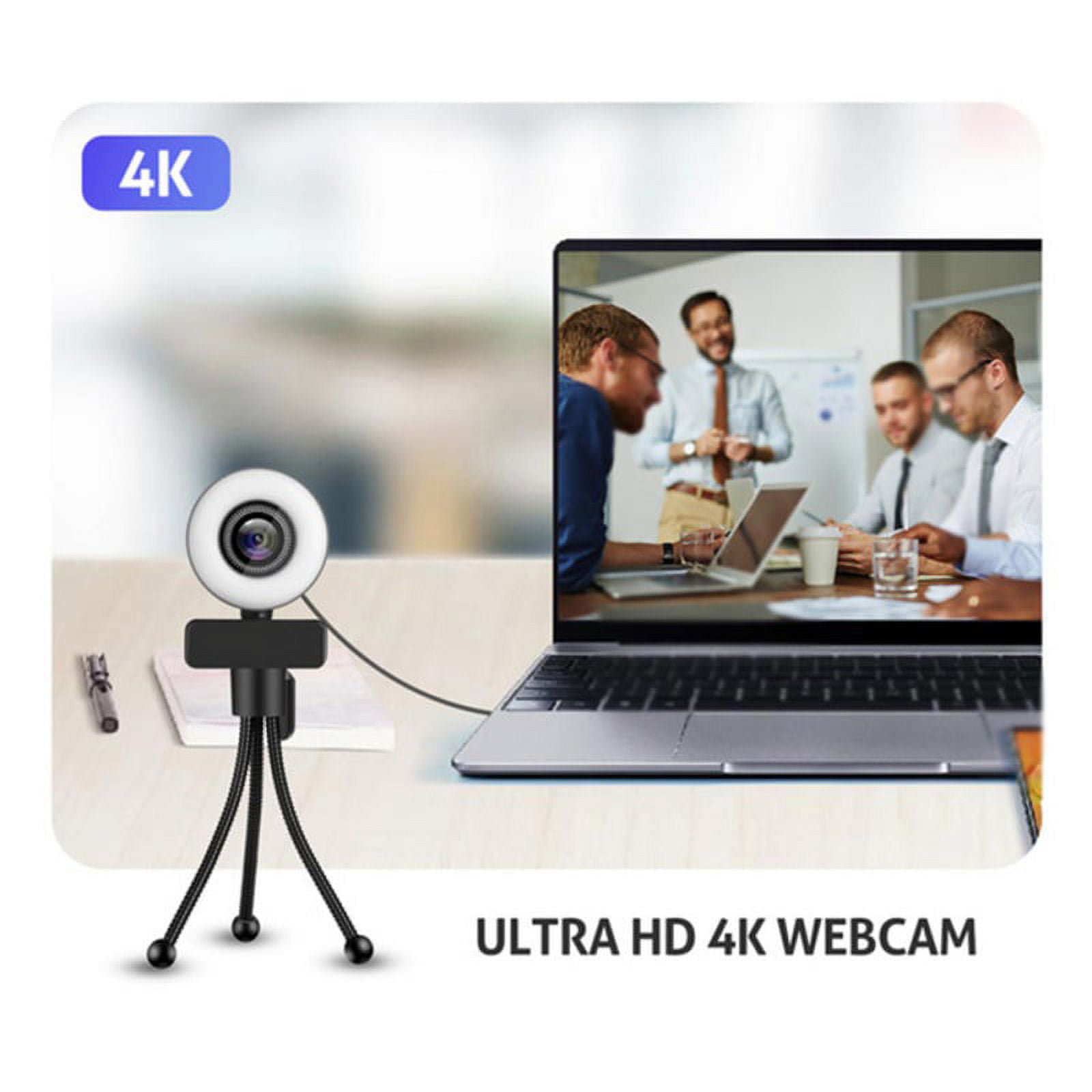 4K Webcam with Microphone for Desktop USB Streaming Web Camera - 4K Fixed Focus, Touch Three-speed Light + Stand