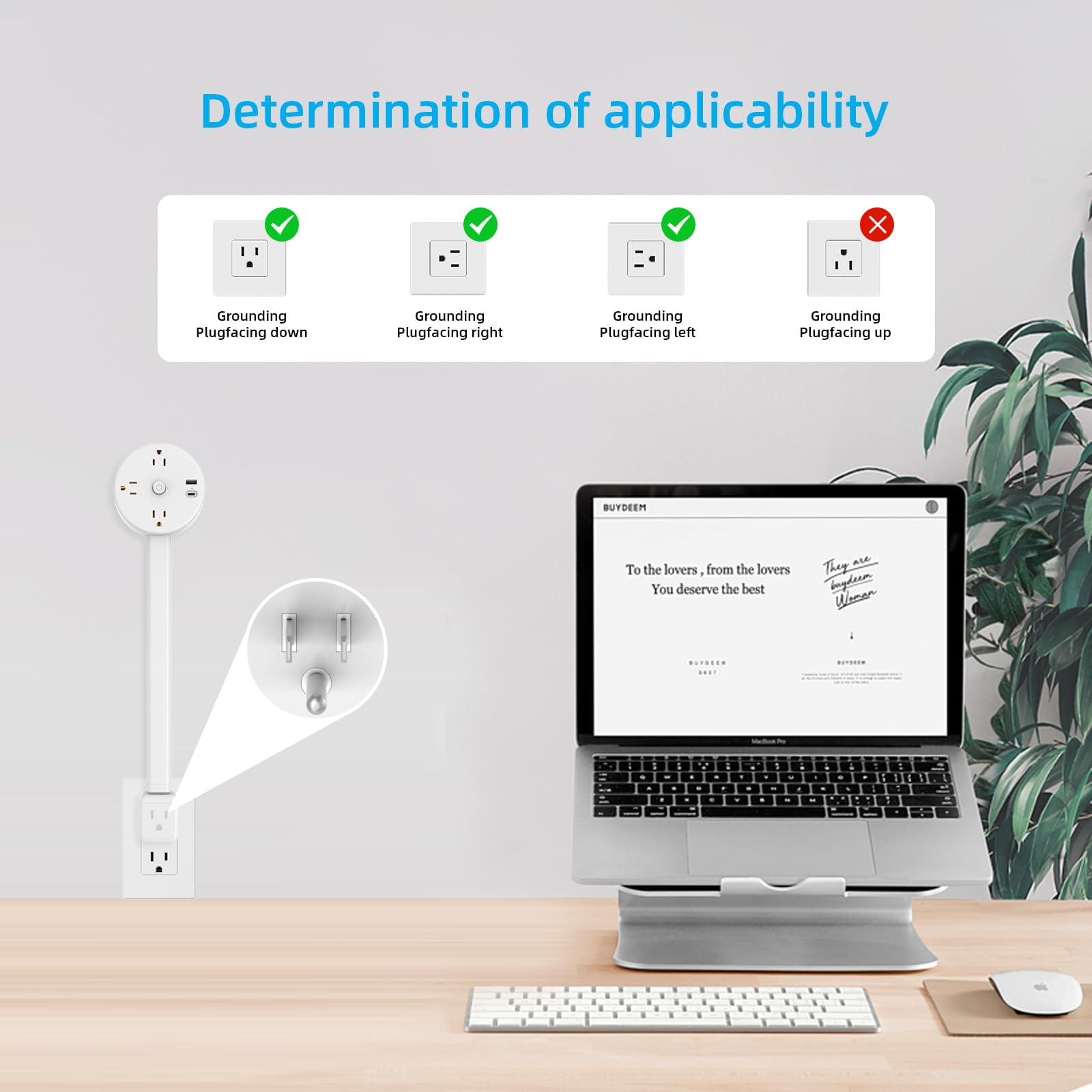 Electrical Outlet Extender Adjustable Power Socket Expander, 1800J Surge Protection, Extends 18.5"-26.5", Rotates 180 °   Features USB-A, USB-C&3 AC Outlets, for Couches, Desks, Nightstands and More