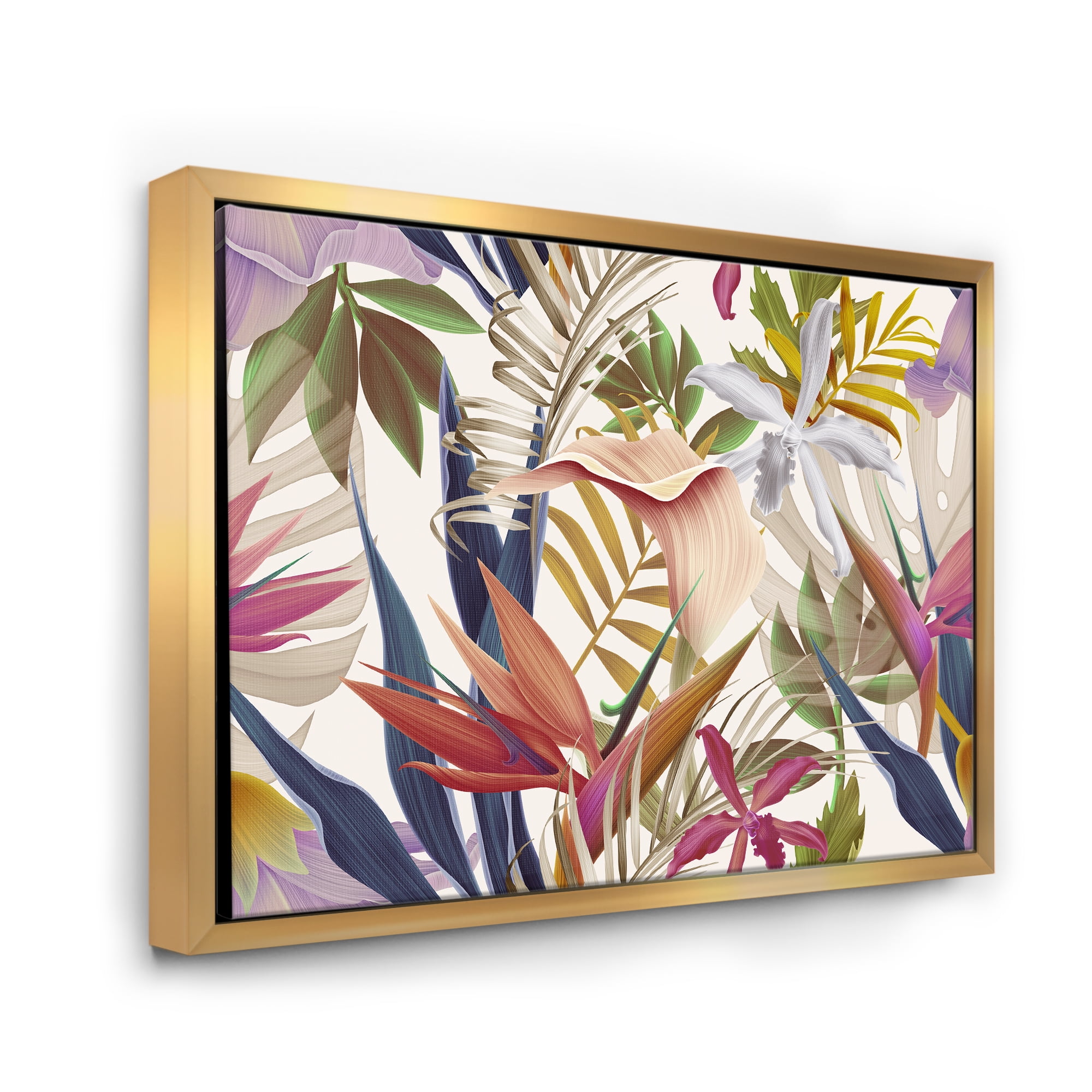 VIntage Tropical Flowers VIII 32 in x 24 in Framed Painting Canvas Art Print, by Designart
