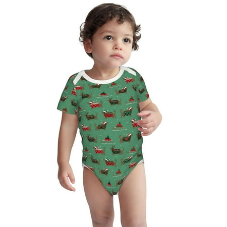 

Noikeo Christmas Dachshund for Baby Unisex-Baby Short Sleeve Bodysuits One-Piece for Infant Baby Boys & Girls Baby Romper with Snap Closure Baby Clothes for Daily Wear-12 Months