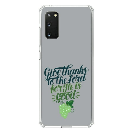 DistinctInk Clear Shockproof Hybrid Case for Galaxy S20 ULTRA / 5G (6.9 Screen) - TPU Bumper Acrylic Back Tempered Glass Screen Protector - Give Thanks to the Lord For He Is Good - Grapes