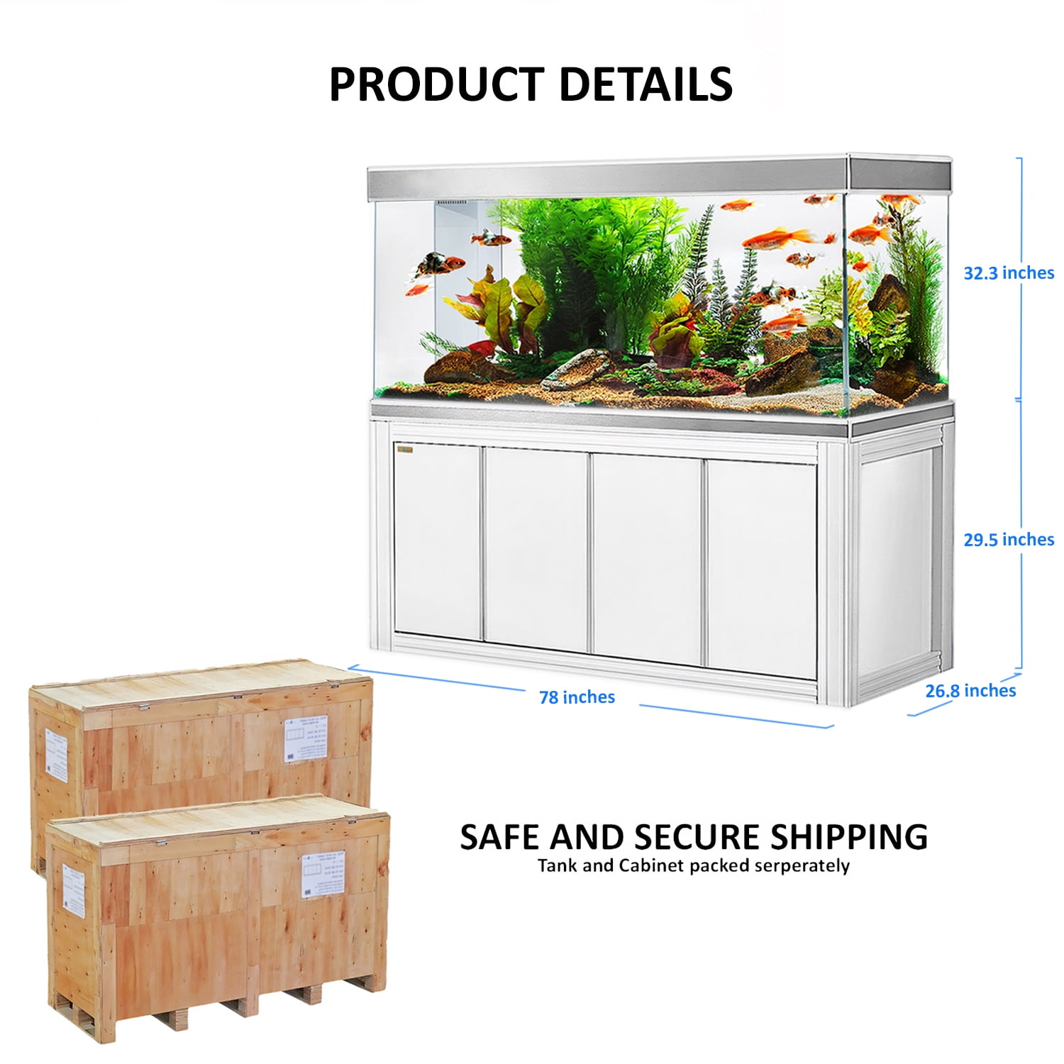 Tempered Glass Aquarium 260 Gallon Fish Tank White and Silver with Premium Filtration System