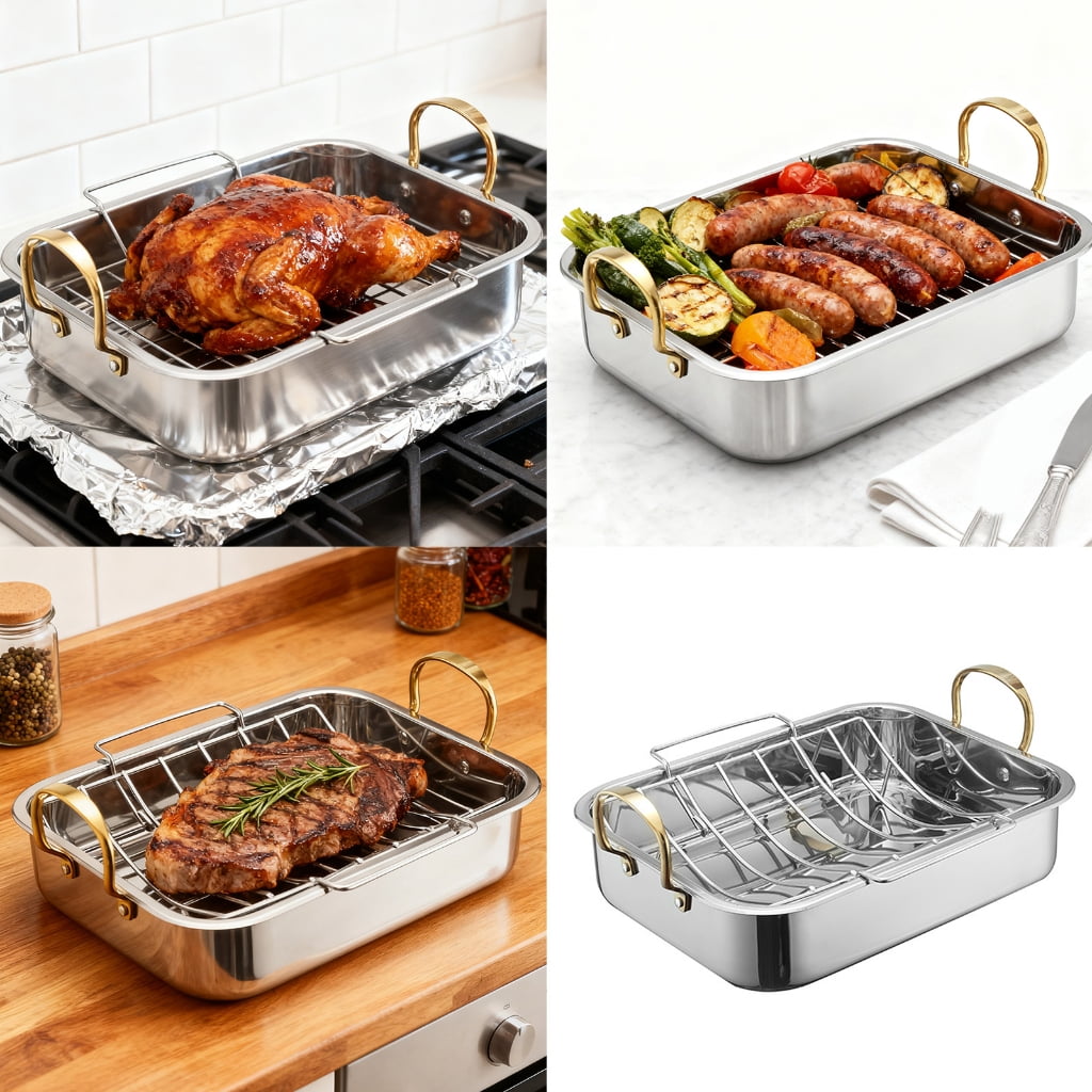 lanema Multipurpose Grill Pan Thicken For Safe Placement On Heat Sources Antirust Steel Promotes Cooking For Various Food