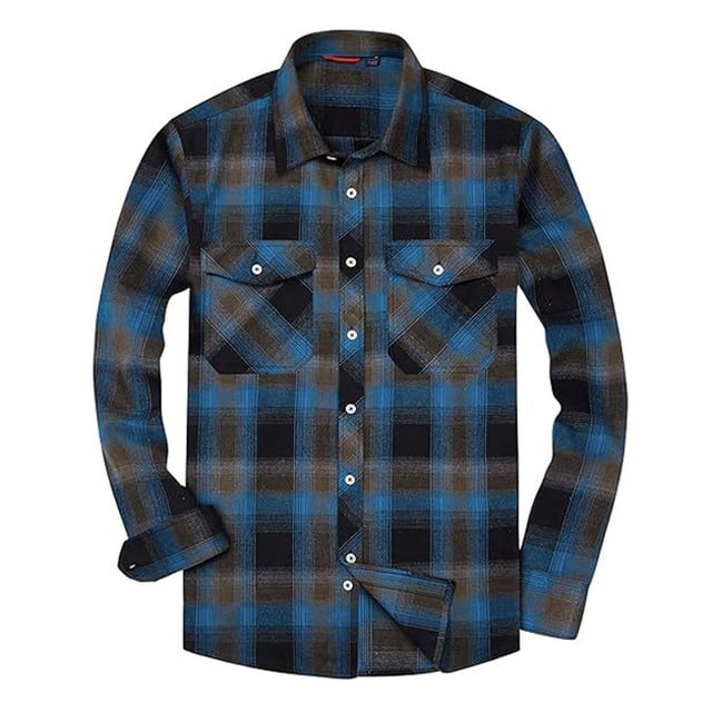 Men's Casual Flannel Shirt with Long Sleeves Plaid Button Down Design Featuring Chest Pocket for Cozy Fall Winter Everyday Wear