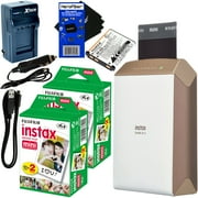 Angle View: Fujifilm instax SHARE Smartphone Printer SP-2 (Gold) + Instax Mini Instant Film (40 sheets) + Rchrgbl. Battery + AC/DC Charger + HeroFiber® Gentle Cleaning Cloth