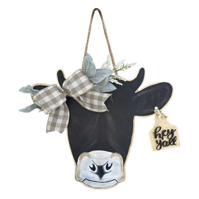 Guirnalda de puerta con diseño de vaca, letrero de bienvenida para puerta de entrada, letrero con estampado de vaca para puerta de casa de campo, decoración navideña para el hogar
