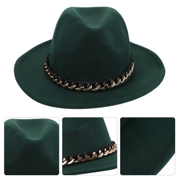 Supvox 1Pack Vintage Felt Jazz Hat with Detachable Hat Chain in Dark Green for Wedding Accessory for Women