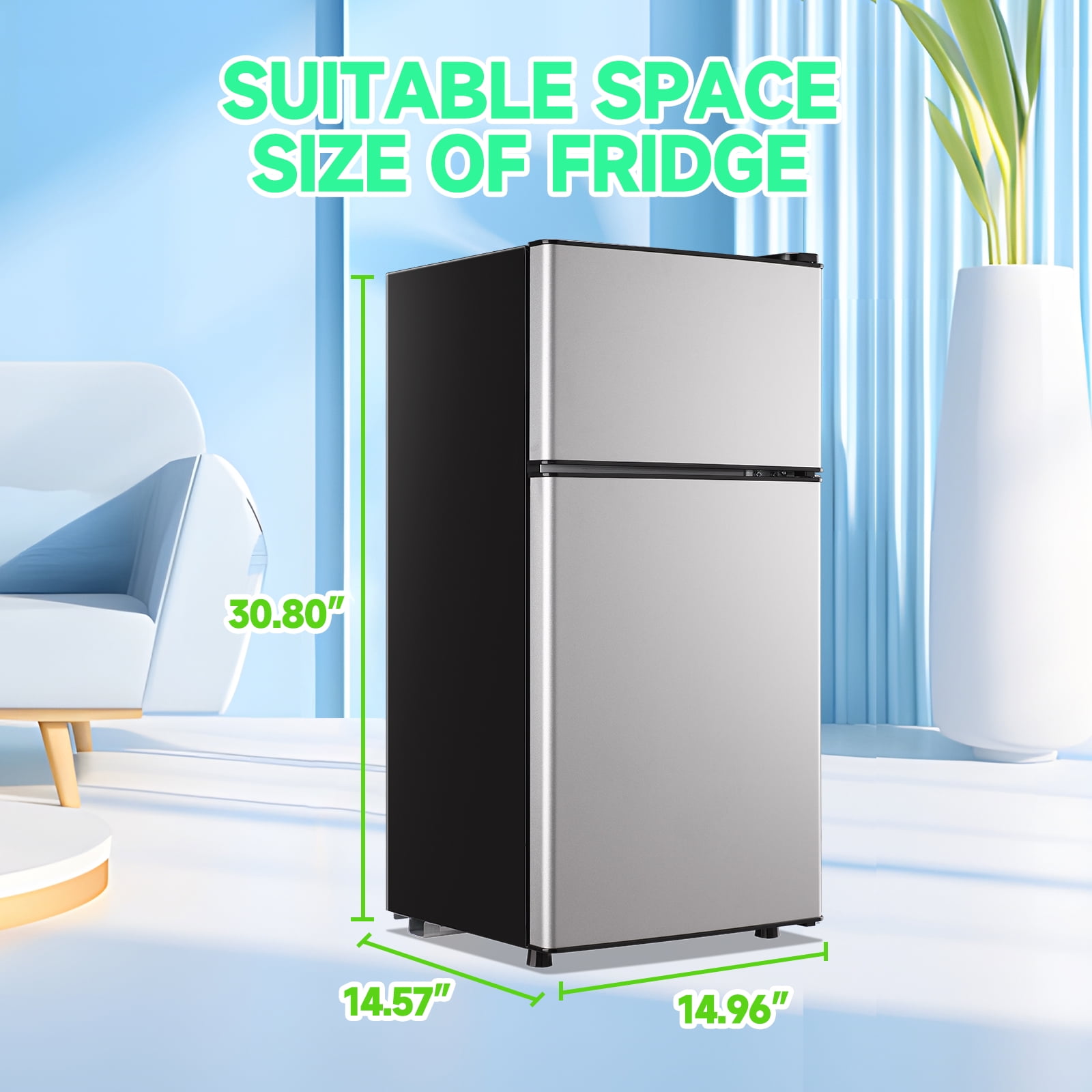 TACOOL 2.5Cu.ft Small Refrigerator Mini Fridge for Dorm with Drink Holder and Egg Tray, Silver
