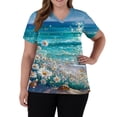 thumbnail image 3 of Flowers Printed Scrubs For Women V-Neck Medical Scrubs Short Sleeve Stretch Nurse Work Uniform Shirts Fashion Scrub Top With Pocket Turquoise XXXXXL, 3 of 5