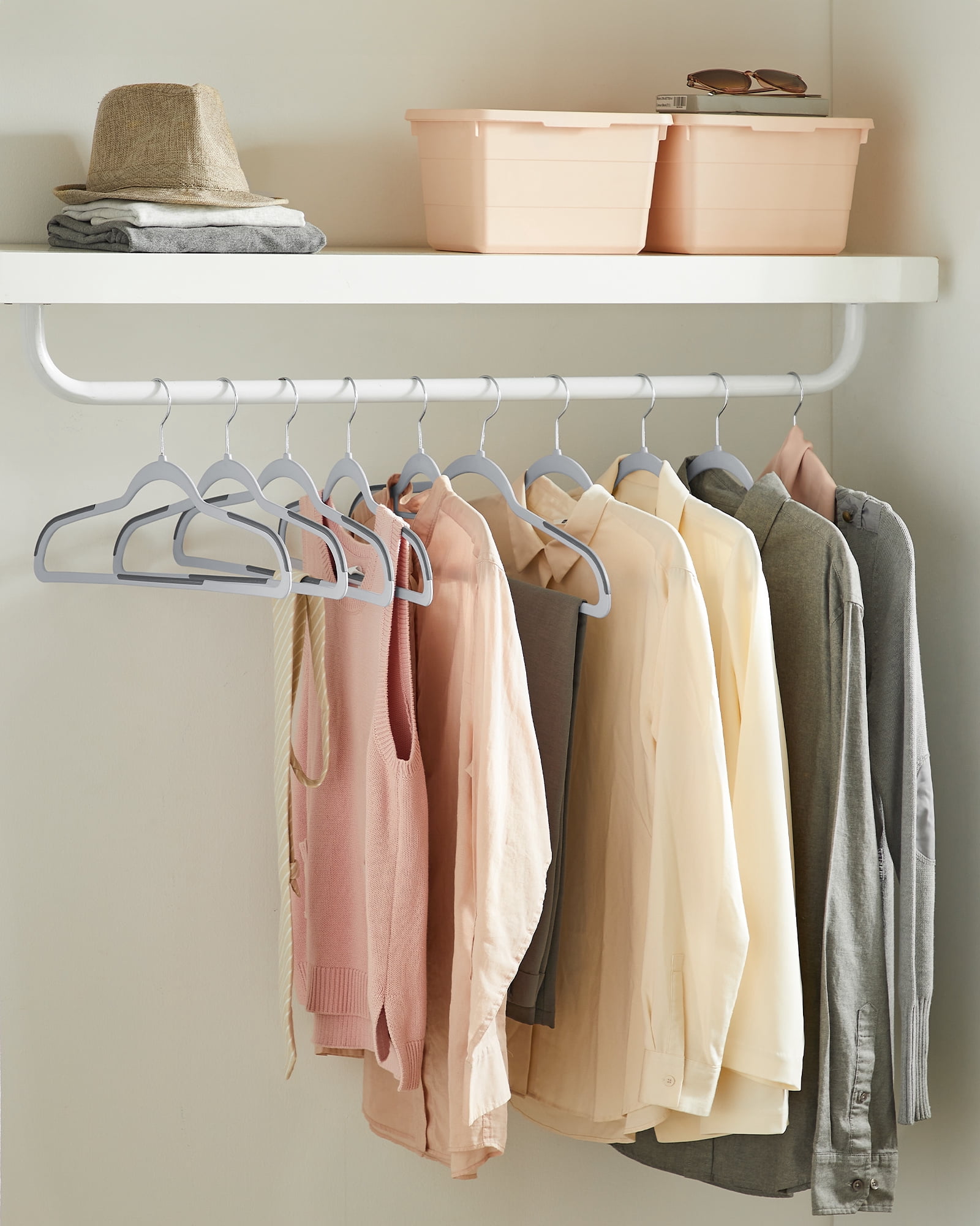 60-Pack Space Saving Plastic Hangers with 360° Swivel Metal Hooks, Heavy Duty Non-Slip Closet Organizers, Light Gray and Dark Gray