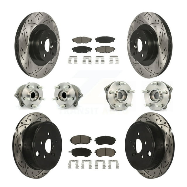 Transit Auto Front Rear Hub Bearings Assembly Coated Disc Brake Rotors and Ceramic Pads Kit (10Pc) for Car Subaru Outback Impreza Legacy Forester WRX - Left Right Side (Driver Passenger) KBB-119919