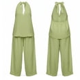 thumbnail image 4 of Xdegoge 2 Piece Sets for Women Halter Neck Sleeveless Matching Set Tank Tops and Wide Leg Pants Loose Plus Size Lounge Vacation Beach Clothes, 4 of 5