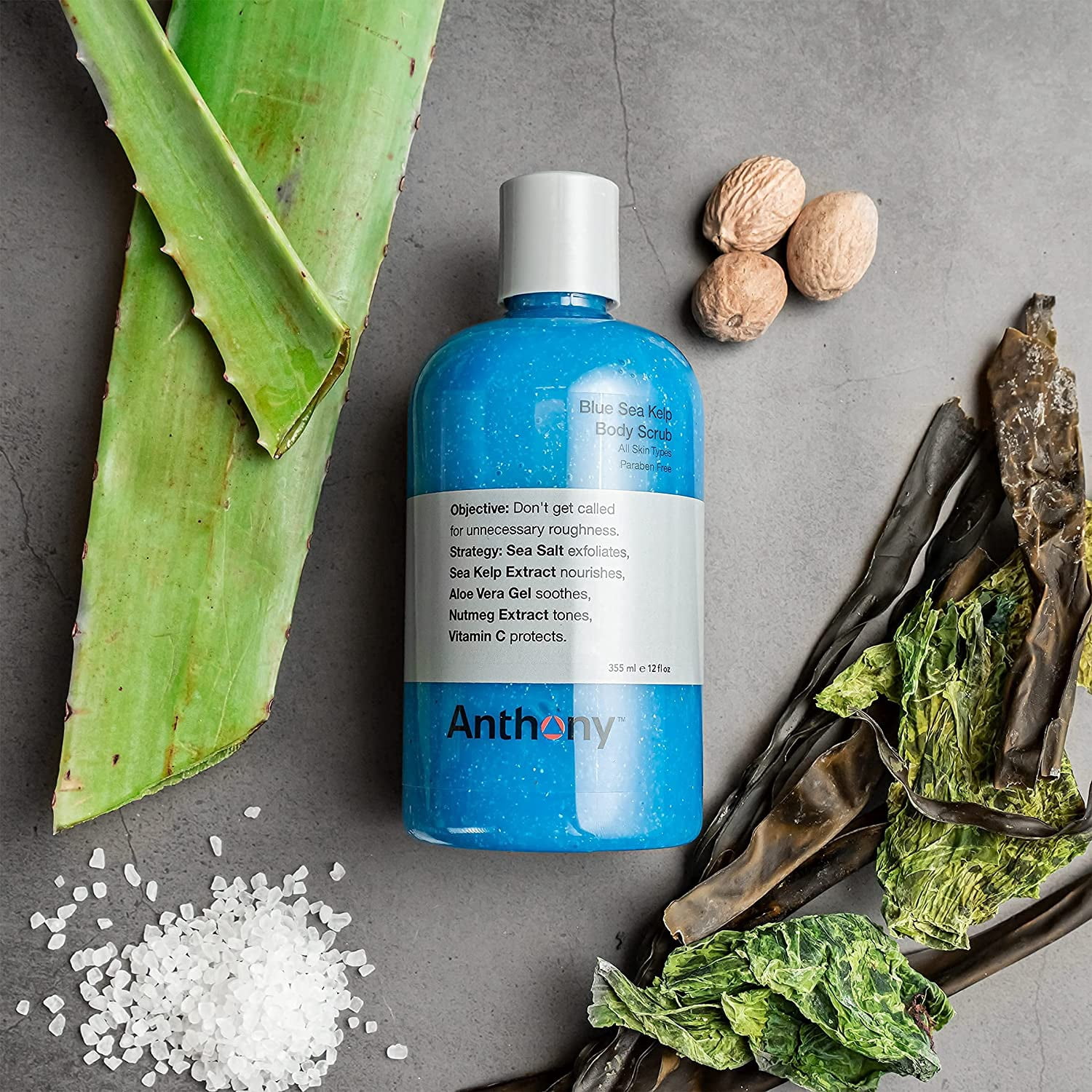 Anthony Glycolic Facial Cleanser 8 Fl Oz, and Anthony Facial Scrub, 8 Fl Oz, Anthony Blue Sea Kelp Body Scrub, 12 Fl Oz, and Anthony Invigorating Rush Hair and Body Wash, 12 Fl Oz.