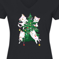 thumbnail image 4 of Inktastic Kawaii Cats Christmas Tree Women's V-Neck T-Shirt, 4 of 5