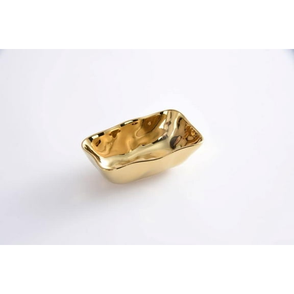 Pampa Bay Moonlight Porcelain Mini Rectangular Bowl, 5.5" x 3.25" x 2", Gold