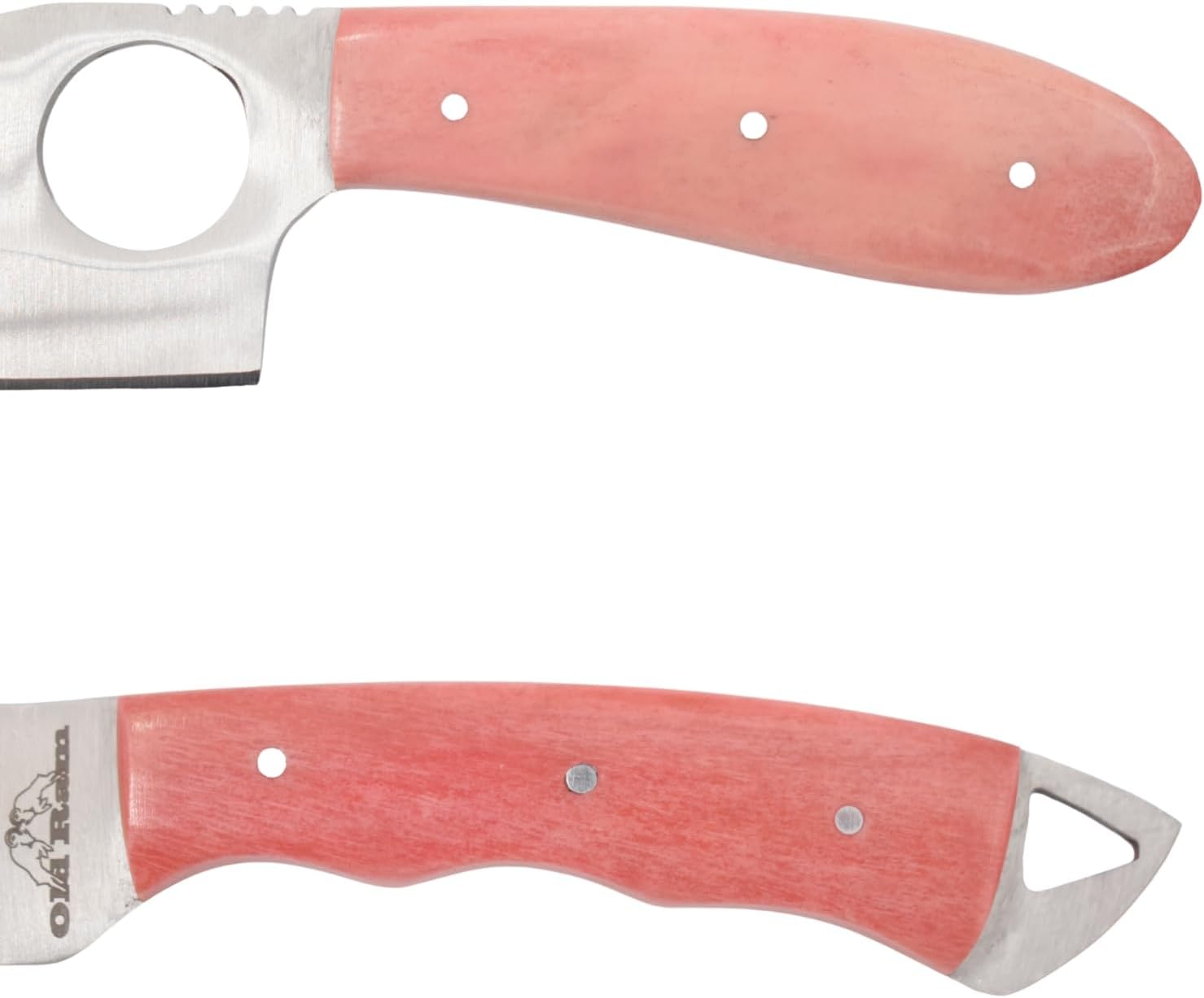Old Ram Handmade 2-Piece Camping Hunting Skinner Knife Set, Pink Bone Handle, Stainless Steel Blades with Sheath