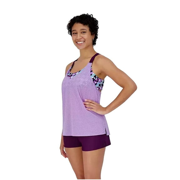 Zeroxposur Women's 2 Piece Wide Strap Tankini Set in Purple Size Large