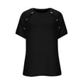 thumbnail image 4 of Tops de Mujer, Manga Corta Sólida Cuello Redondo Botón Arriba Blusa Casual de Negocios, 4 of 9