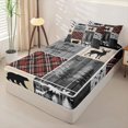 thumbnail image 2 of Erosebridal Vintage Woodland Pattern Zipper Twin Comforter Sets with Fitted Sheet and 2 Pillowcases,Deer And Bear Silhouette Zipper Bedding Set,Red Gray Beige,Black Reversible, 2 of 6