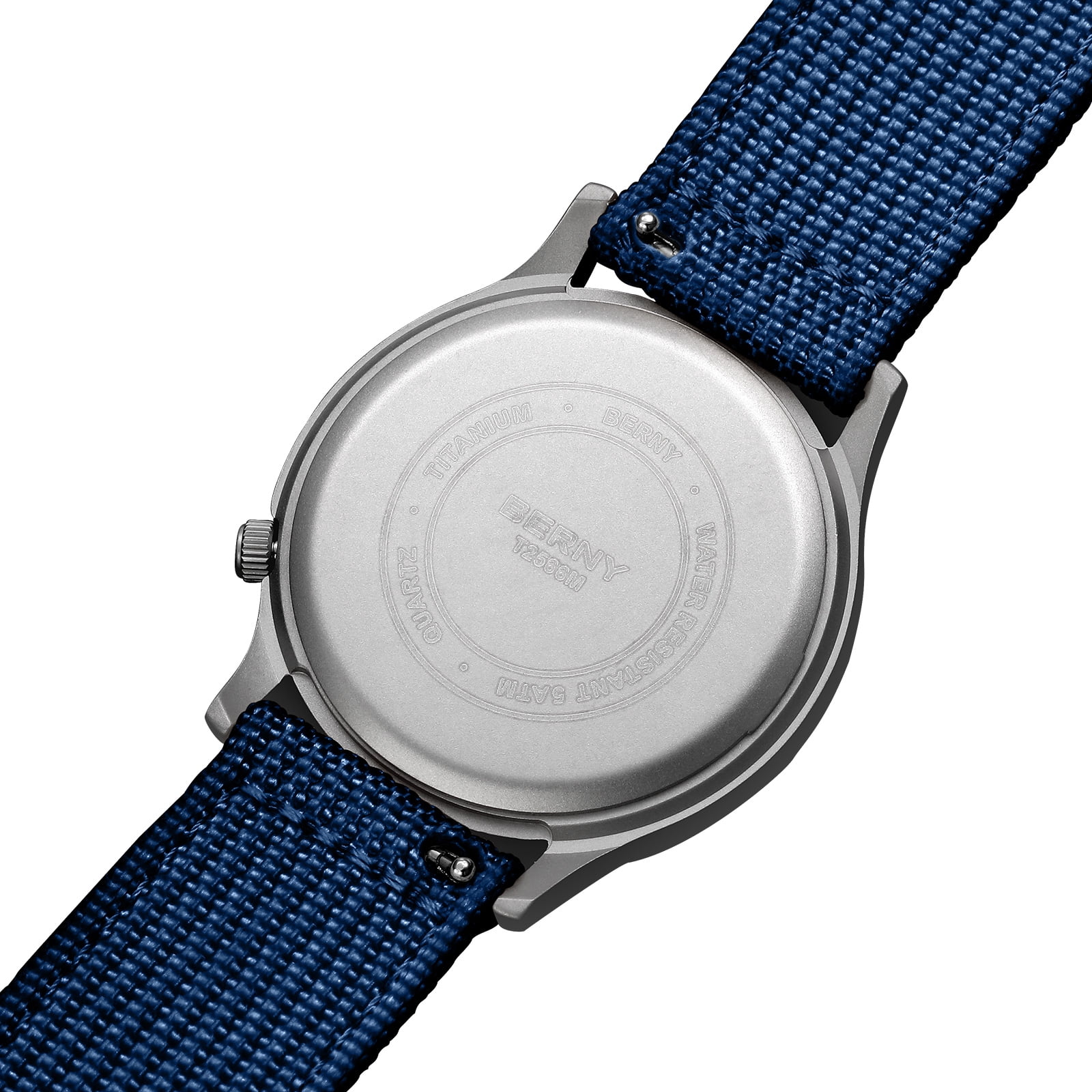 BERNY Titanium Watches for Men, Sport Military Men Watch with Canvas Strap, Japanese Quartz Movement, Super Luminous, Fashion Men's Field Watch, Casual 5ATM Waterproof Army Wristwatch, Blue
