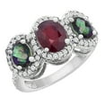 thumbnail image 1 of 10K White Gold Natural HQ Ruby & Mystic Topaz 3-Stone Ring Oval Diamond Accent, size 5.5, 1 of 2