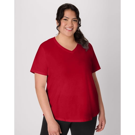 Hanes Just My Size Cotton Jersey Short Sleeve V-Neck T-Shirt (Plus ) Deep Red 1X Women's