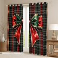 thumbnail image 2 of Ribbon Bow 30%-50% Blackout Curtains Red Green Bowknot Curtains & Drapes 42"Wx63"L Teen,Retro Buffalo Plaid Grid Check Window Curtains Gold Bow Tie Window Treatments 2 Panels, 2 of 5