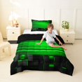 thumbnail image 3 of Manfei 3D Cube Neon Light Twin Comforter Sets, Green Gradient Stripe Bedding Set, Green Black, Black Reversible 2 Pieces, 1 Comforter and 1 Pillowcase, 3 of 6