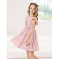 thumbnail image 5 of Lanbubble Girls Dress Pink A-Line Ruffle Sleeve Casual Holiday Summer Dress, 5-6 Years, 5 of 8