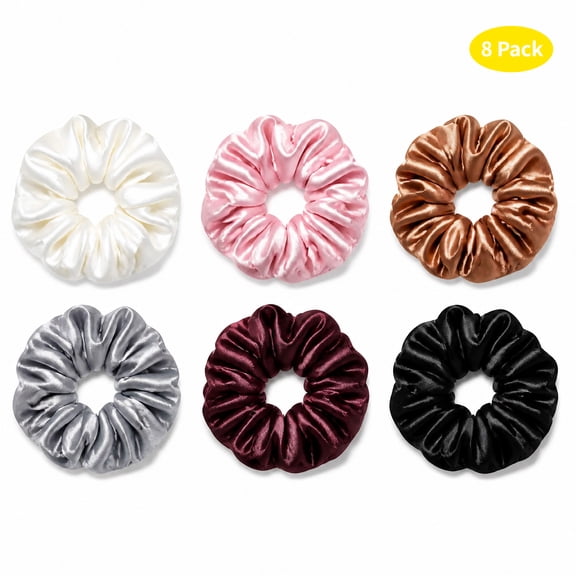 8 Packs Satin Scrunchies Small Silk Hair Tie Mini Thin Skinny Scrunchies Bulk Curly Thin Multi-color Elastic Hair Bands Ponytail Accessories(48 PCS)