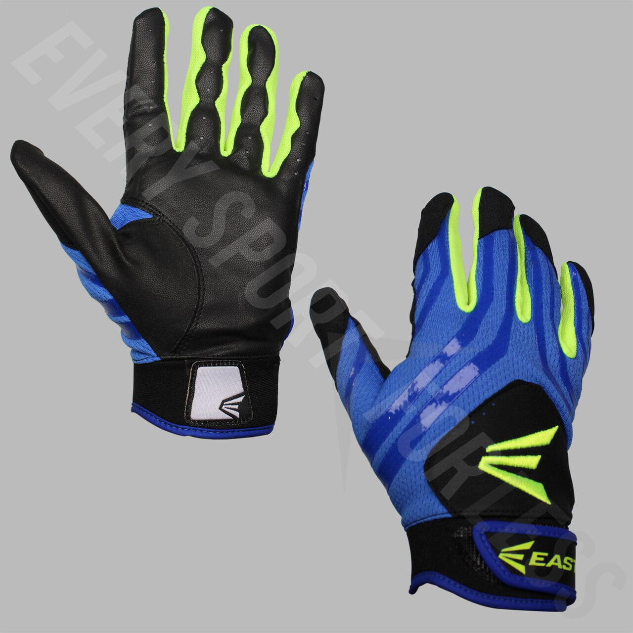 new Easton HF3 Woman’s MEDIUM Fastpitch Gloves Black/Blue/Optic Yellow 