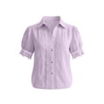 thumbnail image 7 of Mifsaly Button Down Shirts Women Crochet Lace Trim Elegant Business Casual Tops Short Sleeve V Neck Collar Blouses for Work office Summer Vacation Outfits Purple,M, 7 of 7